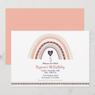 Invitación Feliz Fiesta de Cumpleaños Moderna Arcoíris Boho p