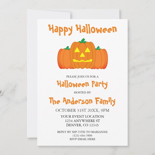 Invitación Feliz Fiesta de Halloween (Anverso)