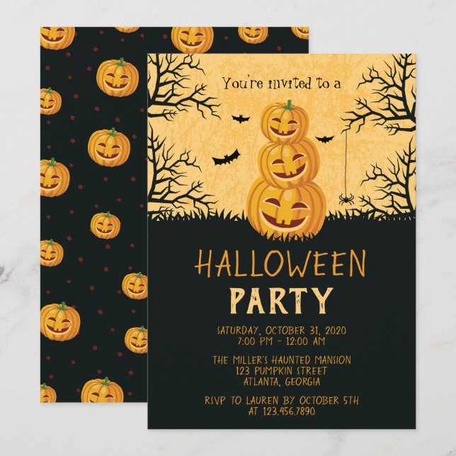 Invitación Feliz fiesta de Halloween de las calabazas (Anverso / Reverso)