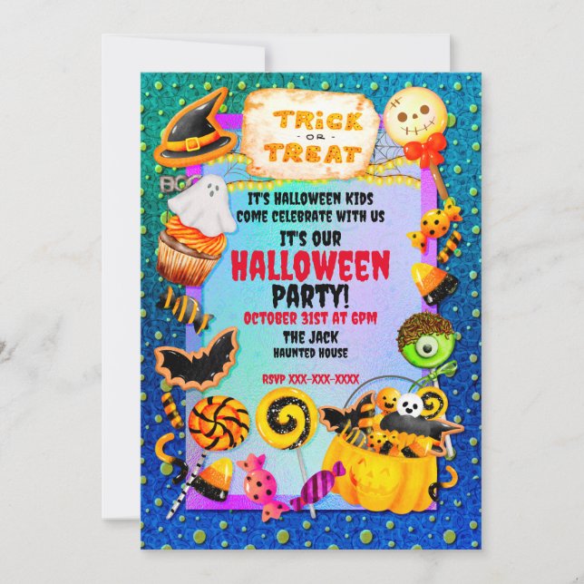 Invitación Feliz fiesta de Halloween lleno de truco o truco (Anverso)