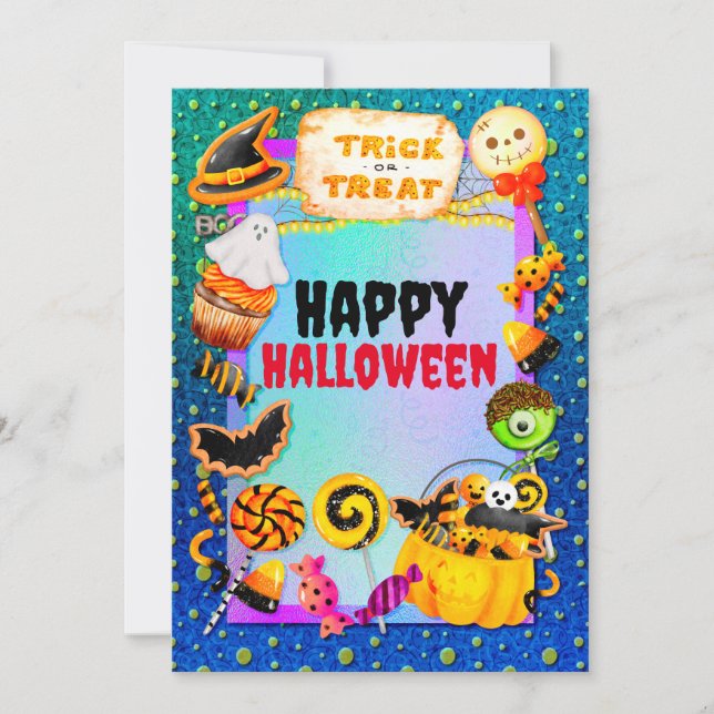 Invitación Feliz fiesta de Halloween lleno de truco o truco (Anverso)