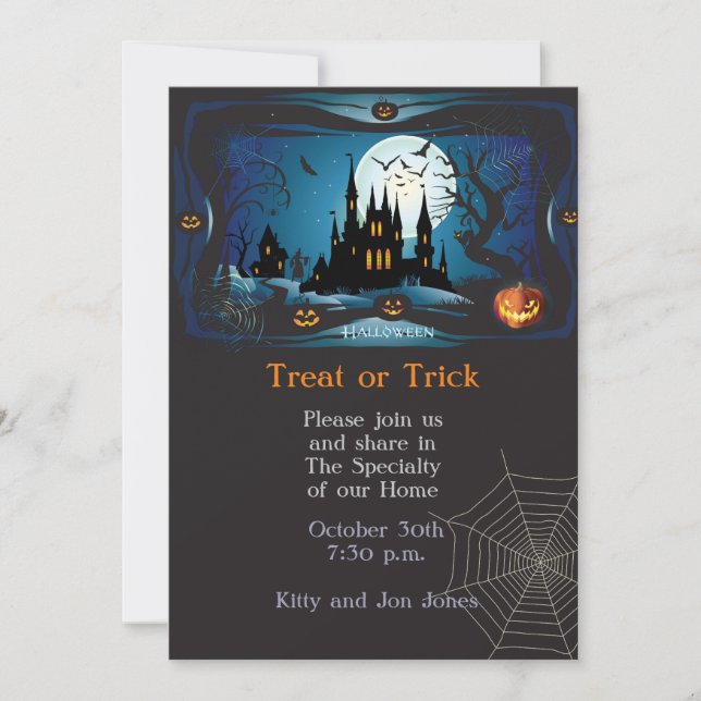 Invitación Feliz Fiesta de Halloween "Trate o Truco" mágico (Anverso)