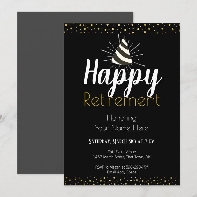 Invitación Feliz Fiesta de Jubilación Confetti (Anverso / Reverso)