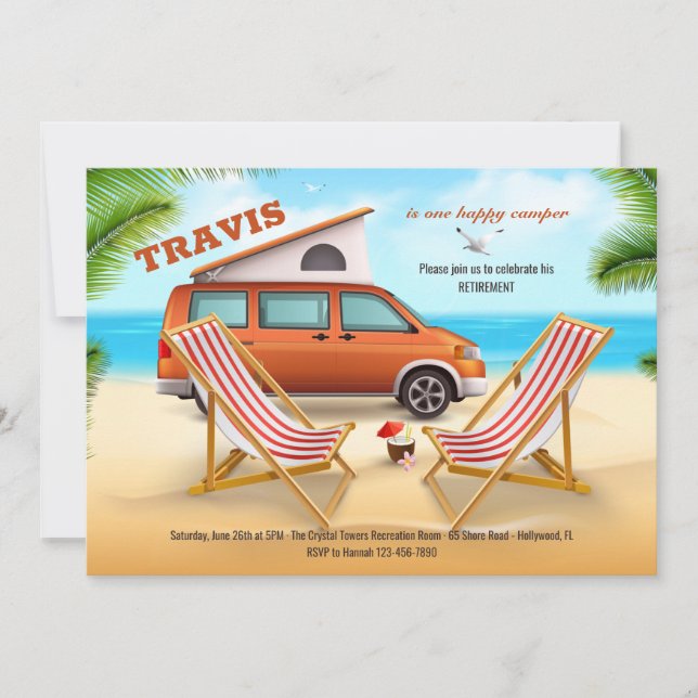 Invitación Feliz Fiesta de Jubilación de Camper (Anverso)