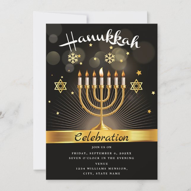 Invitación Feliz Fiesta de la celebración de Hanukkah (Anverso)
