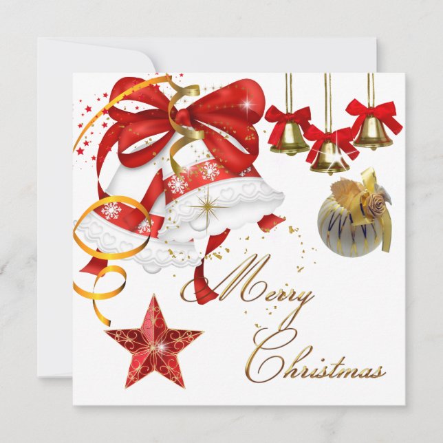 Invitación Feliz Fiesta de Navidad Oro Blanco Purpurina de Na (Anverso)