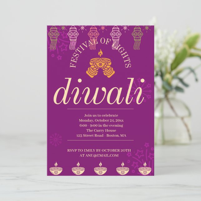 Invitación Feliz Fiesta Diwali (Anverso de pie)
