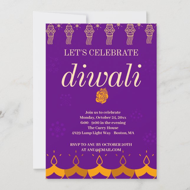 INVITACIÓN FELIZ FIESTA DIWALI (Anverso)