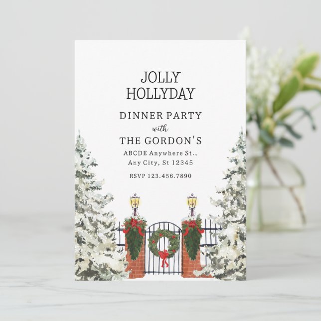 Invitación Feliz fiesta holly de cena (Anverso de pie)