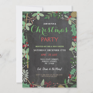 Invitación Feliz Fiesta navideño Chalk Mistletoe Invitan a Na