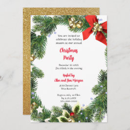 Invitación Feliz Fiesta navideño con vegetación navideña