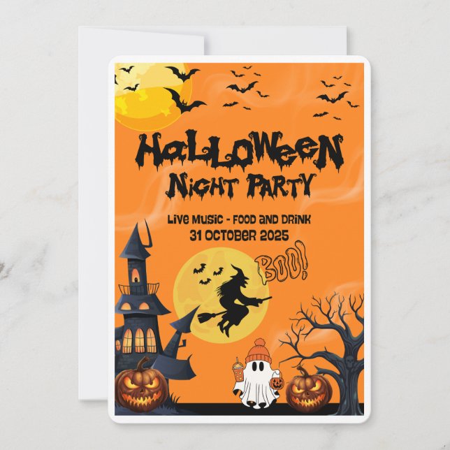 Invitación Feliz Fiesta nocturno de Halloween (Anverso)