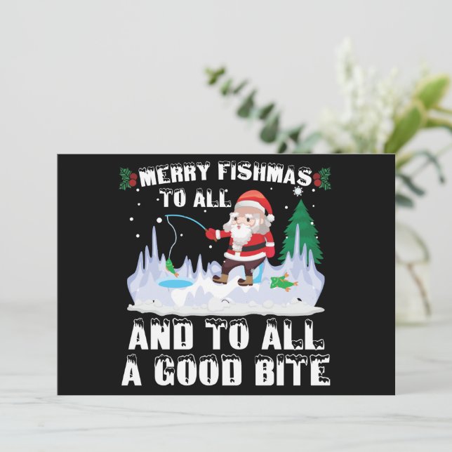 Invitación Feliz Fishmas Divertido Pescado Pesca Pescador Nav (Anverso de pie)