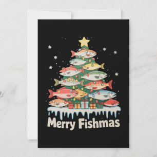 Invitación Feliz Fishmas Pez Árbol de Navidad Luces Pescador