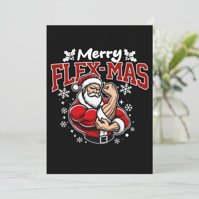 Invitación ¡Feliz Flex-mas! ¡Super Santa está aquí! (Anverso de pie)