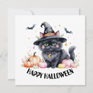 Invitación Feliz Gato Negro de Halloween