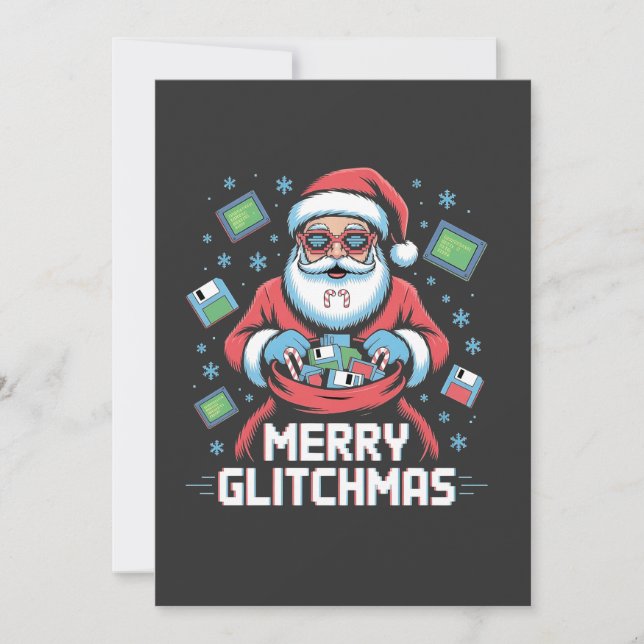 Invitación Feliz Glitchmas Código Programador Santa Navidad (Anverso)