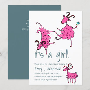Invitación Feliz GOAT Pink Baby Shower manuscrito