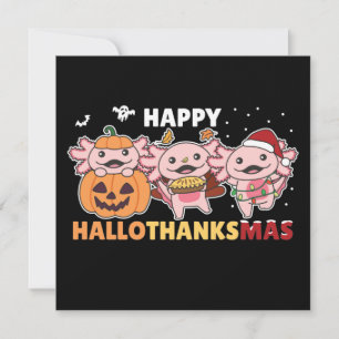 Invitación Feliz Hallothanksmas Ajolotes De Navidad En