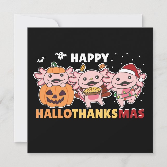 Invitación Feliz Hallothanksmas Axolotl Navidad Axolotls En (Anverso)