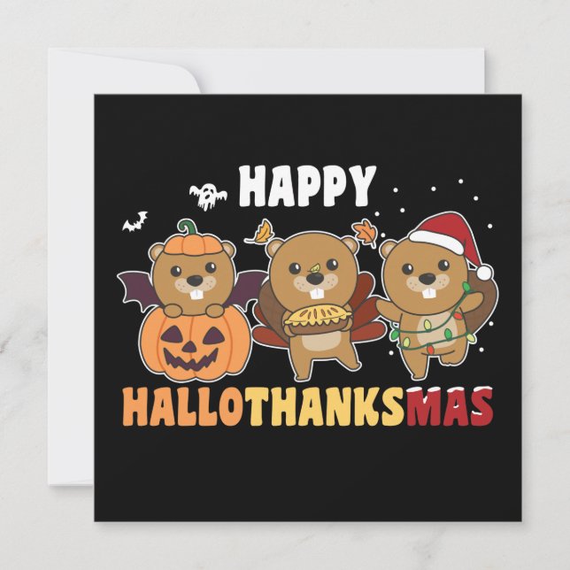 Invitación Feliz Hallothanksmas Castor Navidad Castor Invit (Anverso)