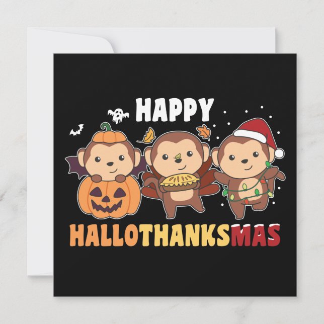 Invitación Feliz Hallothanksmas Mono Navidad Monos Invi (Anverso)