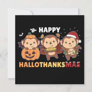 Invitación Feliz Hallothanksmas Mono Navidad Monos Invi