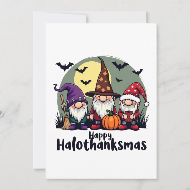 Invitación Feliz Hallothanksmas Navidad Halloween Gnomos  (Anverso)