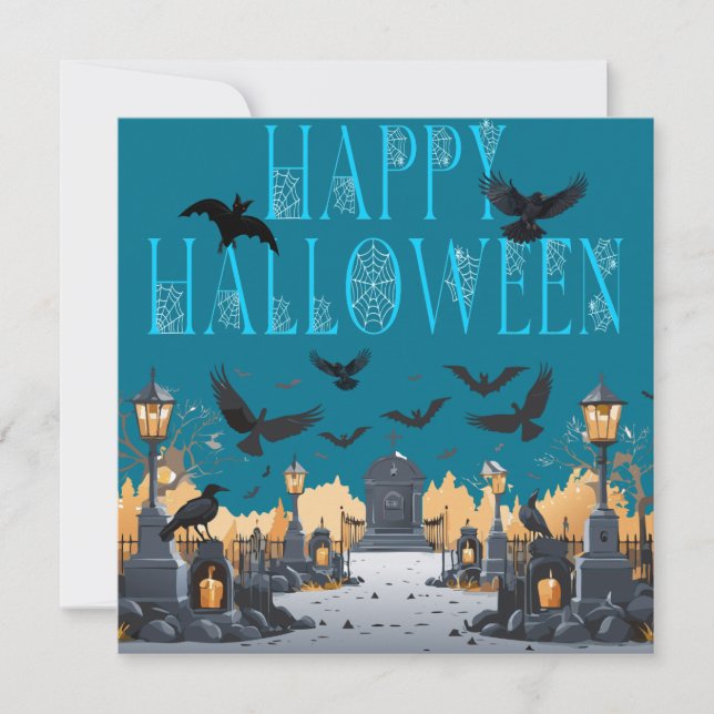 Invitación Feliz Halloween atormentado y espeluznante Cemente (Anverso)