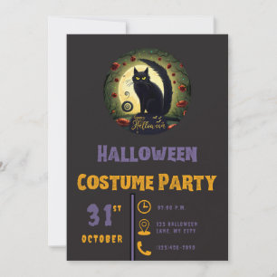 Invitación Feliz Halloween Black Cat Moon Black Halloween