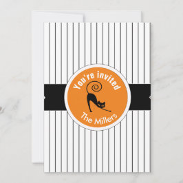 Invitación Feliz Halloween Black Cat & Stripes ID686