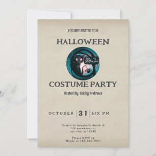 Invitación Feliz Halloween Black Cat Vintage Halloween