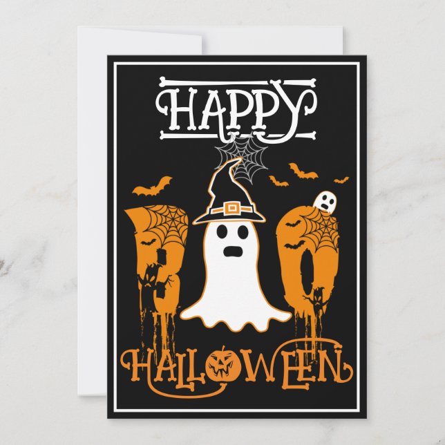 INVITACIÓN FELIZ HALLOWEEN BOO FANTASMA BLANCO FIESTA MIEDO (Anverso)