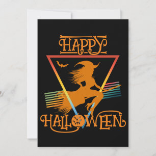 Invitación Feliz Halloween Bruja Naranjas Negras