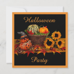 Invitación Feliz Halloween Calabazas y Girasoles Doble Cara