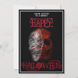 Invitación Feliz Halloween Calavera Roja Negro Blanco