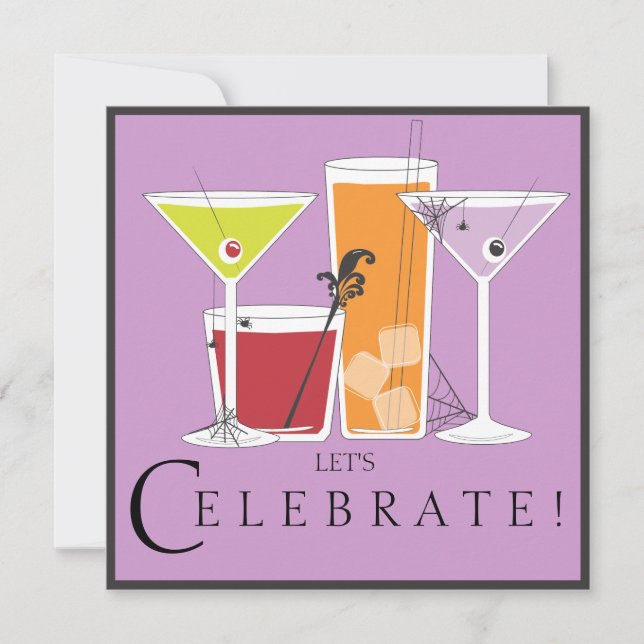 Invitación Feliz Halloween celebremos cócteles fantasmales (Anverso)