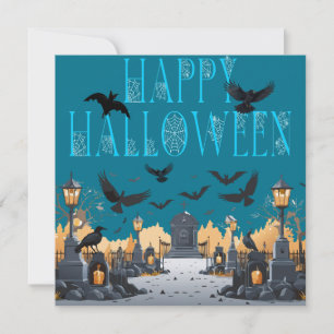 Invitación Feliz Halloween Cementerio Embrujado Espeluznante/