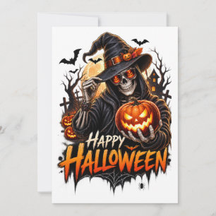 Invitación Feliz Halloween Esqueleto Calabaza Regalo para Hom