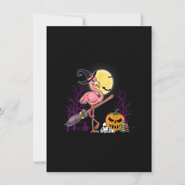 Invitación Feliz Halloween Flamingo Pumpkin Witch Nightmare (Anverso)
