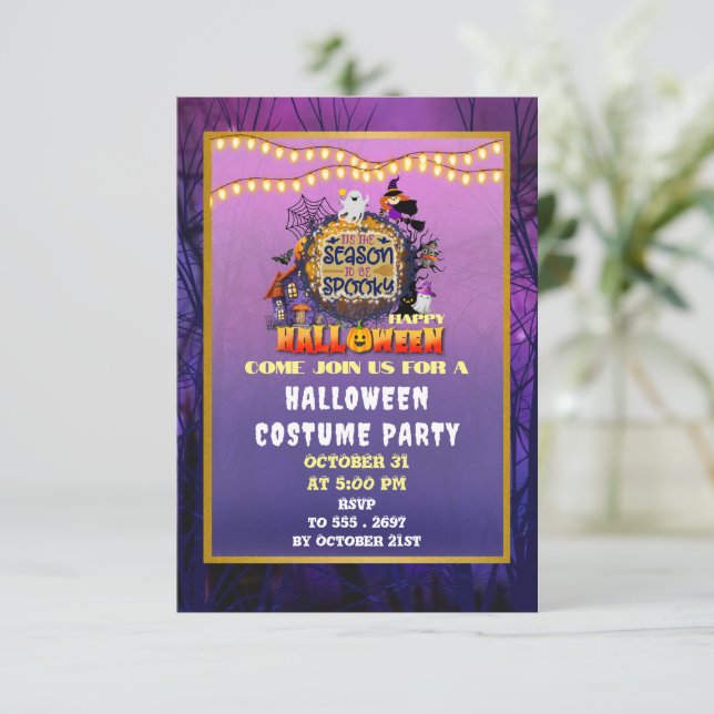 Invitación Feliz Halloween, la celebración de la temporada de (Anverso de pie)