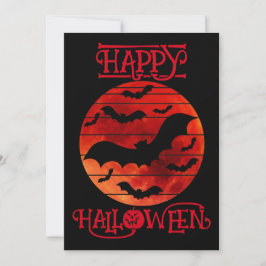 Invitación Feliz Halloween Murciélagos Negros Lunas Naranjas