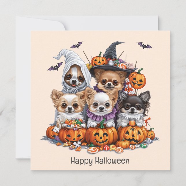 Invitación Feliz Halloween Perros Chihuahua (Anverso)