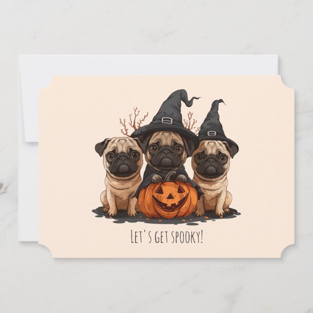 Invitación Feliz Halloween Pugs Jack O Lanterns (Anverso)