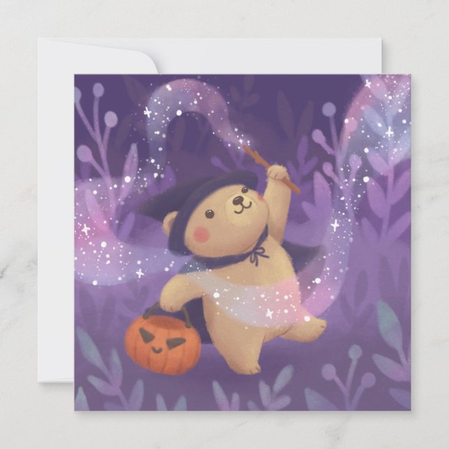 Invitación Feliz Halloween: Teddy la Bruja (Anverso)
