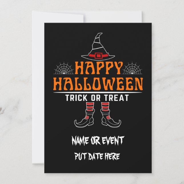 Invitación feliz halloween truco o trato editable (Anverso)