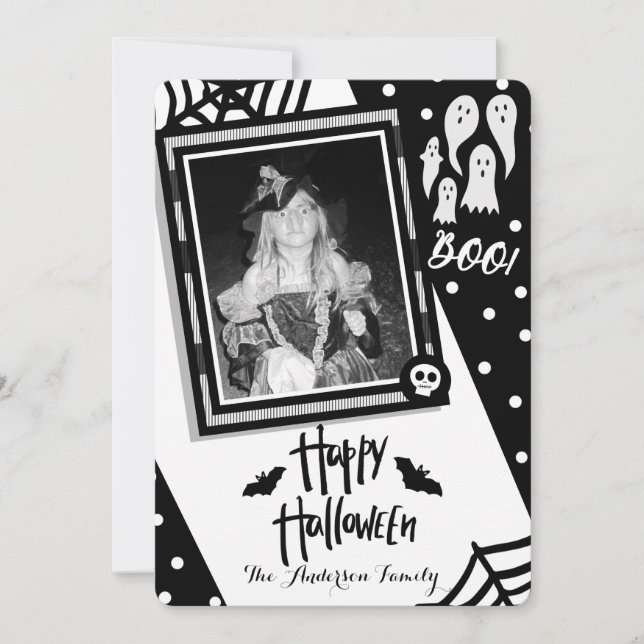 Invitación Feliz Halloween Whimsical Black & White Photo (Anverso)