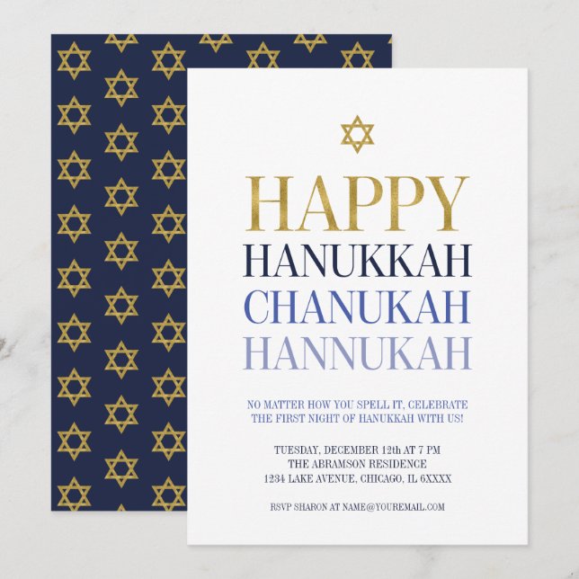 Invitación Feliz Hanukkah Chanukah Party Invitation Card (Anverso / Reverso)