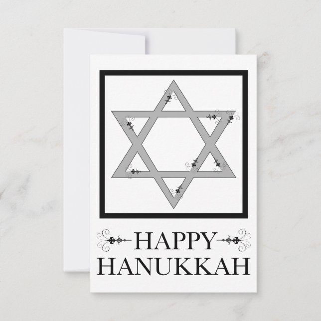 Invitación feliz hanukkah: estrella de david elegante flourie (Anverso)