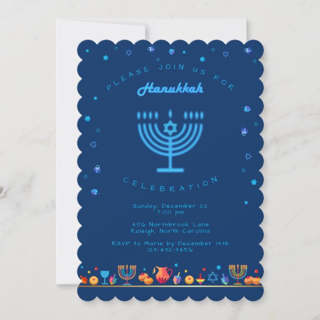 Invitación Feliz Hanukkah Hermosa festividad Judía (Anverso)